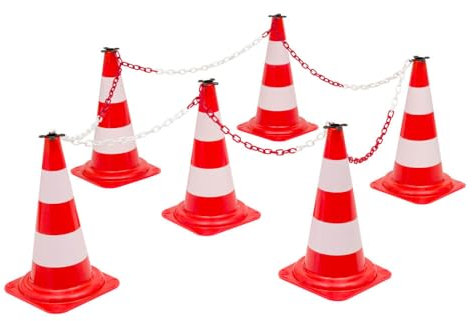 TMS PRO SHOP Leitkegel-Set Tag, 6 Pylonen, 10 m Kette, r/w, 50 cm, Art.-Nr. 64051 | Leitkegel | Pylone | Markierungskegel