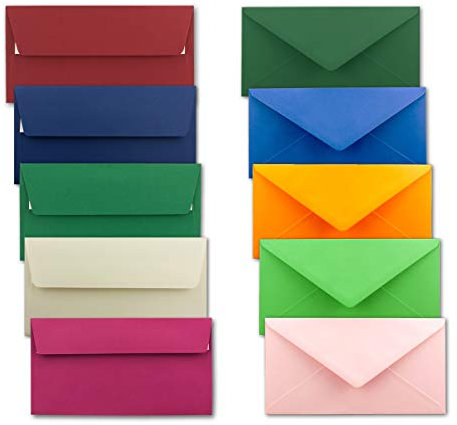 25x farbige Brief-Umschläge gemischt - DIN Lang - 110 x 220 mm - bunte Mischung - Haftklebung/Nassklebung - Mit und Ohne Futter - GUSTAV NEUSER