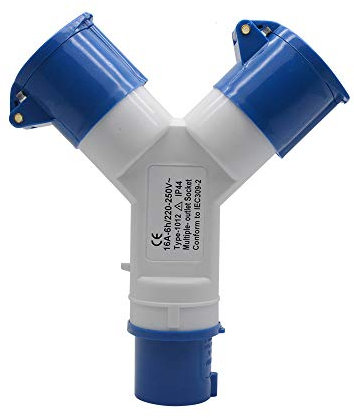 Divisor de 2 vías, 32A 220v IP44 2 Way 3 pin Industrial Site Plug & Wall Socket Enchufe de conector de enchufe IP44 a prueba de agua 2P + Tierra Macho / Hembra