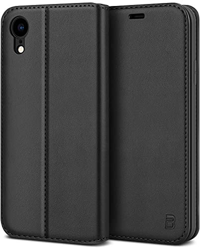 BEZ Cover per iPhone XR, Custodia Compatibile per iPhone XR, Protettiva Portafoglio in Pelle con Porta Carta di Credito, Kick Stand, Chiusura Magnetica, Nero
