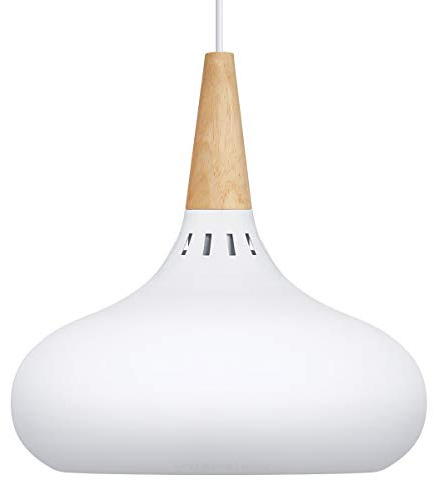 Long Life Lamp Company Metal Vintage White Ceiling Light Shade Dome Retro Hanging Pendant Light Wood Fitting M0106
