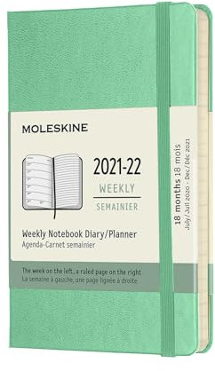 Moleskine - 18-Monats Wochenplaner/Terminplaner, Terminkalender 2021/2022, Wochennotizbuch mit festem Einband und elastischem Verschluss, Format Pocket/A6 9 x 14 cm, Farbe Eisgrün, 208 Seiten