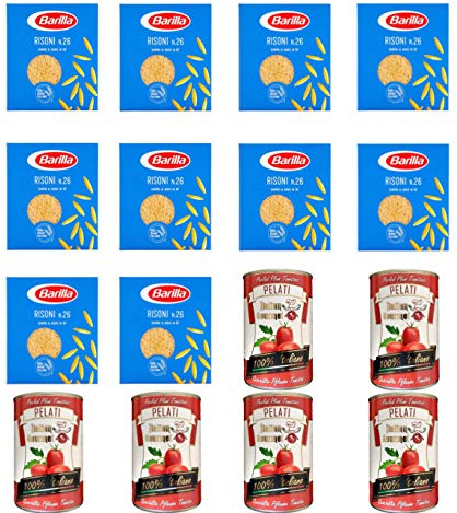 10x Pasta Barilla Risoni Nr. 26 italienisch Nudeln 500 g pack + Italian Gourmet 100% italienische geschälte Tomaten dosen 6x 400g