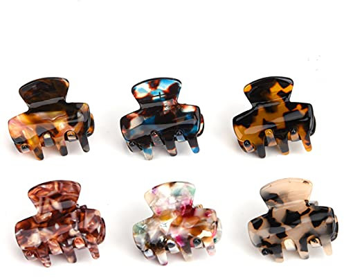 olyee Hair Claw Clips Tortoise Shell Style, 6 Pieces Small Size Hair Claws Hair Jaw Clip Claw Clamp Acrylic Clip Grip for Women Girls Fine