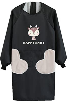 NAN Wind Women Kitchen Apron with Big Pockets,Long Sleeves Waterproof Apron for Cooking Baking Cleaning Work