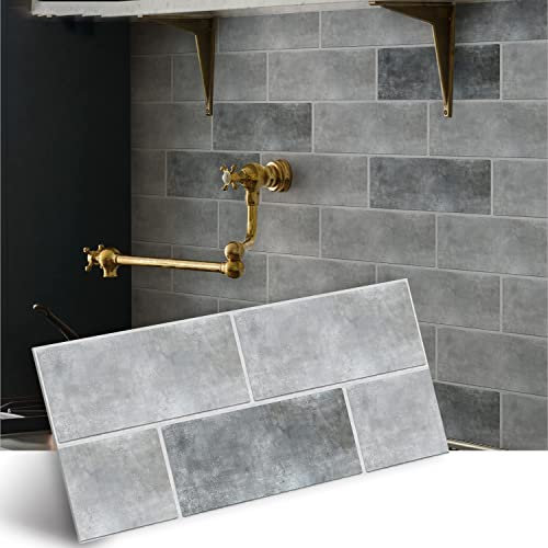 Alwayspon Vinyl Floor Wall Tile Sticker, Non-slip Sticky Back Tile Decals for Kitchen Bathroom Self-adhesive Peel and Stick PVC Floor Sticker DIY, Grey Matt, 30cmX15cm X24Pcs Set