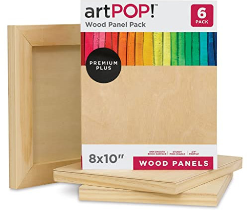 artPOP! Wood Panel Pack, 8 x 10 inches, Package of 6 Birch Wood Craft Panel Boards, 3/4 inch Profile Pine Cradle for Pouring, Crafting, Painting