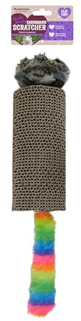 Rosewood Moody Moggy Cardboard Scratcher, Plush Cat Toy with Rainbow Crinkle Tail, Durable Cardboard Scratcher Body, Interactive Cat Toy for Scratching and Play