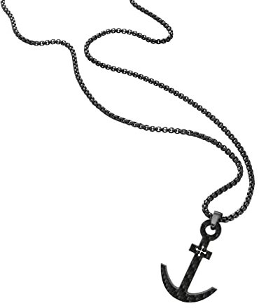 Lion & Son Kohlenstoff Halskette I schwarzer Carbon-Anhänger I Anker Kreuz Dog Tag (70CM, ANCHOR)