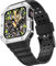 VeveXiao Compatible con Apple Watch Band con Case Series 7 (45mm, 41mm) y Series 6/SE/5/4 (44mm, 40mm), funda protectora resistente con correa para iWatch 7 para hombre y mujer black silver