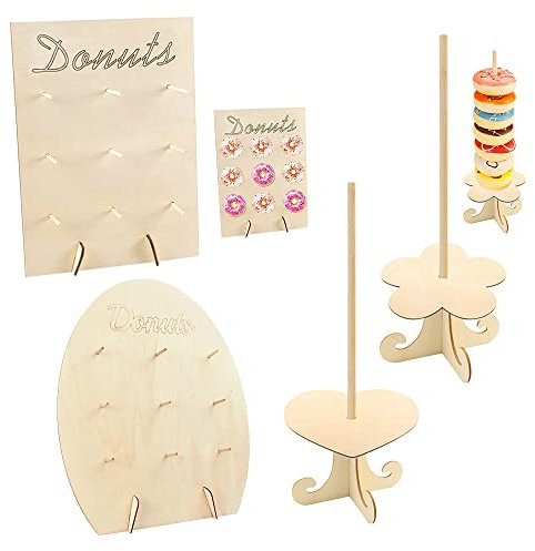 REFORUNG 4 PCS Soporte para Donuts de Madera Tablero para Donuts Reutilizable Expositor Donuts Mesa Dulce Soporte para Rosquillas para Cumpleaños/ Camiones de Caramelos/ Aniversarios/ Boda