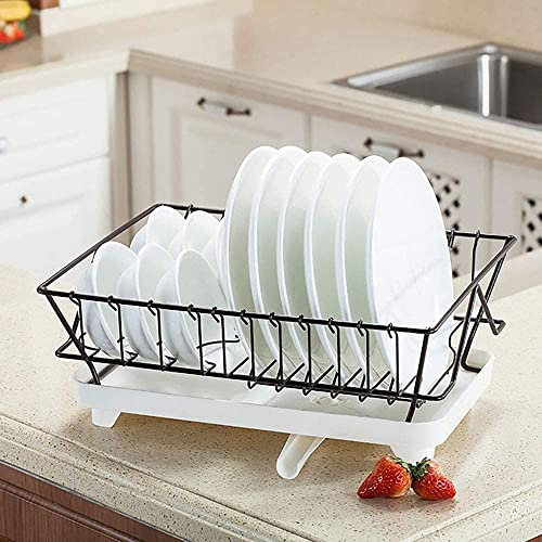 KUYT Der Spülenschale Trocknungsregal, Schüssel Abflussregal Tsiert -Rake Mit Tablett, Multifunktionaler Abfluss Lagerkorb Edelstahleckhalter Küche Für Teller, Tassen/Grün Schwarz/Weiß Schwarz
