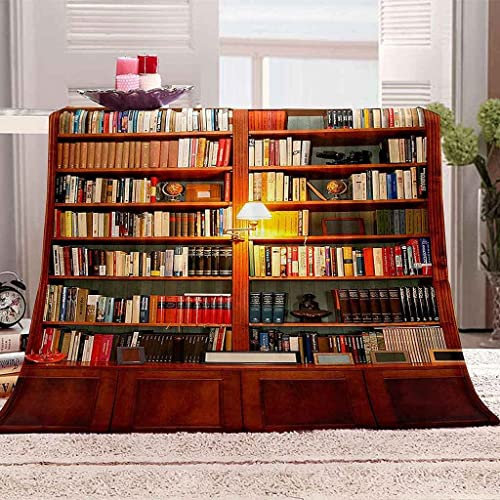 Kuscheldecke Bücherregal Flanell Decke Buch-Motive romantisch 3D Drucken Flauschig Weich Warm Plüsch Wohndecke 150x200cm