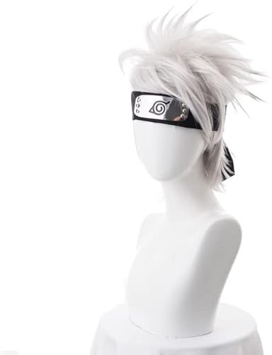 AHJSN AniHatake Kakashi Cosplay Wig Silver White Short Heat Resistant Sythentic Hair Wigs + Headband + Mask M Wig with Headband