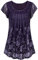 Vafoly Blusen Damen Elegant Festlich Kurzarm Business Casual Blusen für Frauen Formal Work Tunika Doppellagig Mesh Comfy Plissee Front Shirt Layered Bluse Floral Top für Sommer Dunkelviolett XL