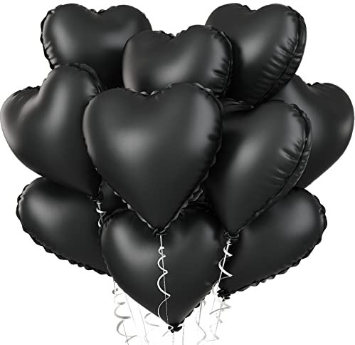 Folienballon Schwarz, 10 Stück Herzluftballons Helium Hochzeit, Folienballon Herz Schwarz 18 Zoll Helium Ballons Hochzeit Geburtstag Deko Valentinstag für Valentinstag, Geburtstagsfeier Deko