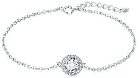 Jewelrypalace Rund 1ct Zirkonia Armband Halo Damen Silber 925, Armreif mit Stein Simulierter Diamant Braut Schmuck Set für Frauen, Armbänder Mädchen Verstellbar Armreifen, Geschenk für Freundin