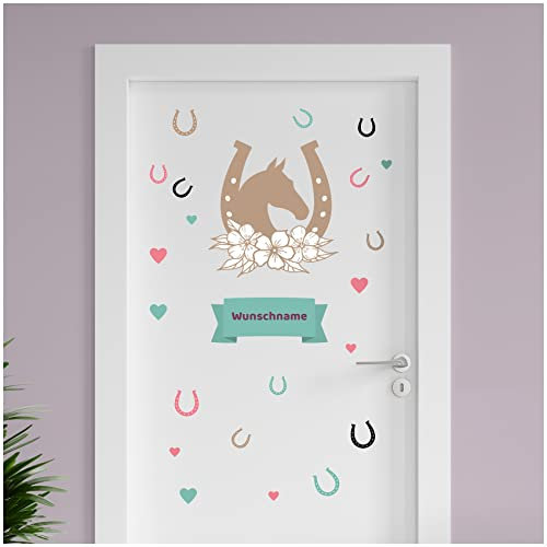 Finest Folia personalisierbarer Türaufkleber Wandtattoo Kinderzimmer für Tür Wand Mädchen Jungen Wandaufkleber mit Wunschname Wunschtext Türschild Aufkleber (12 Pferd)