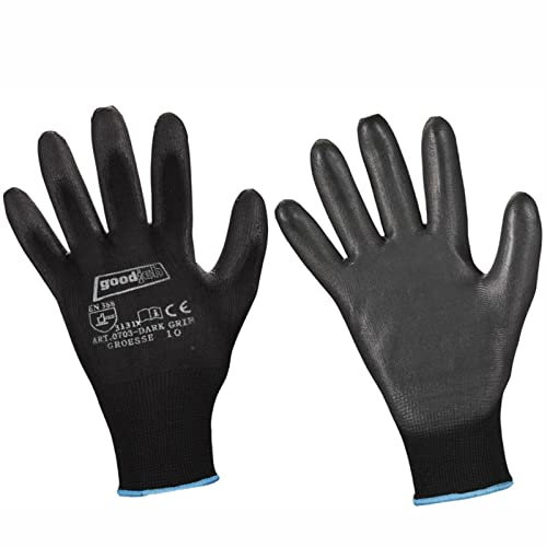 D2D | 1 Paar - Dark Grip Handschuhe - Größe: 6 (XS) - Schwarz aus Polyester mit einer PU Beschichtung - Norm EN 388 - Arbeitshandschuhe - PU-Montagehandschuhe