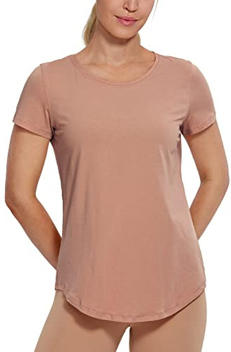 CRZ YOGA Damen Sport T-Shirt Kurzarm Fitness Gym Laufshirt Crewneck Leichte Yoga Oberteile Sommer Top Mokka-Mousse 40