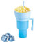Bicchiere per snack, 2 in 1, con cannuccia, riutilizzabile, per popcorn e bevande, a prova di perdite, per adulti e bambini (azzurro)
