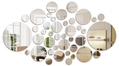 ANNTIM 36 Stück Spiegel Wandaufkleber, 3D Spiegel Wandaufkleber Runde, 3D Wandtattoo Spiegel Deko Spiegel Wand Dekor Kunst Kreis Selbstklebend DIY Wandspiegel Aufkleber für Wohnzimmer