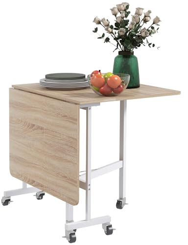 HOMCOM Tavolo da Pranzo Pieghevole, Tavolo a Ribalta per 4-6 Persone, Tavolo da Cucina Salvaspazio Moderno con 6 Ruote, in Legno MDF e Acciaio, 120x80x73 cm, Rovere