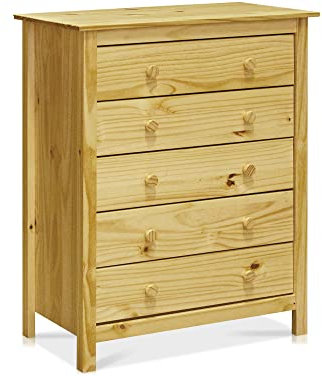 moebel-eins TOBINO Kommode mit 5 Schubladen, Material Massivholz, Kiefer, Kiefer Natur