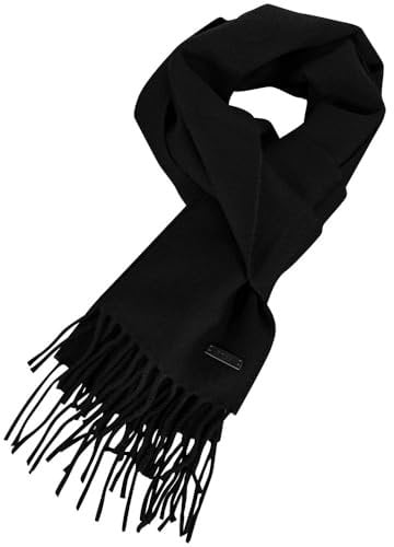 BOSS Herren Naster 35 * 180 In Italien gefertigter Woll-Schal mit Logo-Aufnäher Schwarz001 Stck