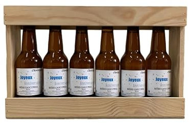 Coffret biere BRASSERIE GASCONHA + Caisse bois - Coffret degustation biere avec etiquette bouteille personnalisable pour prénom, logo, message… [ Coffret de biere a offrir ] (Blonde, 6x33 CL)