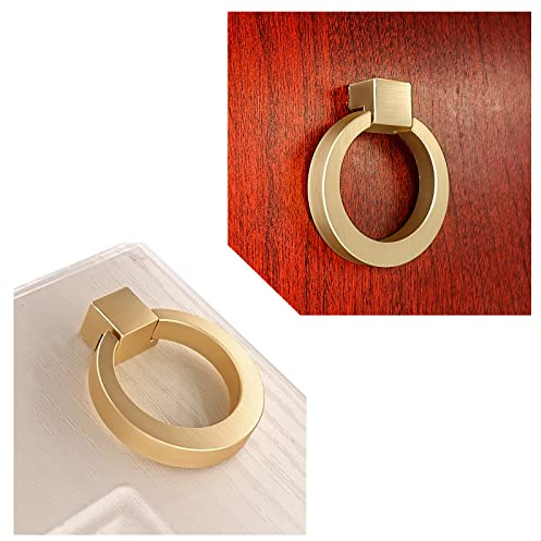IAFVKAI 2x Bouton de Tiroir en Laiton Brossé, Boutons de Meuble Ronds, Poignée de Meuble Armoire, Bouton de Porte Or pour Placard, Poignee Meuble Dorée Pour Commode Armoire