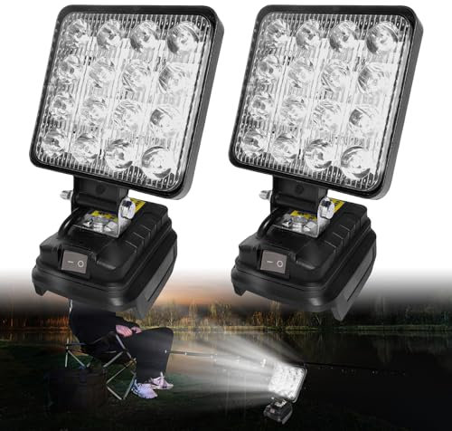 SPORWAY Lot de 2 lampes à batterie pour Makita 18 V : lampe de travail LED à batterie Projecteur portable Projecteur de chantier Lampe de poche pour Makita 18 V