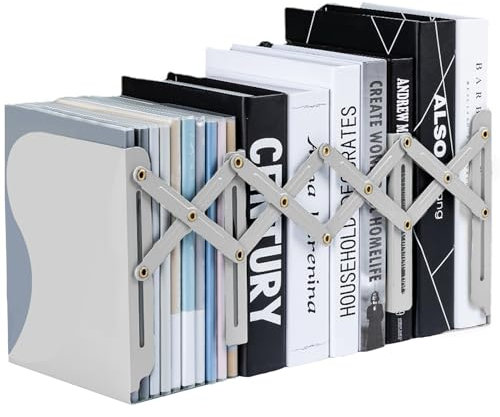 Book Ends - Adjustable Metal Book Ends for Shelves, Heavy Duty Expandable Bookends, Desk Bookshelf Book Storage Stand Book Holder Book Stopper Book Organizer Rack for Kids Home Office School (Grey)
