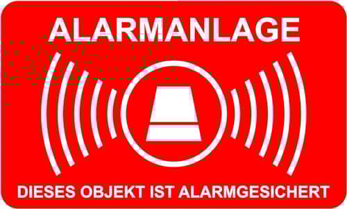10 Stück Aufkleber Alarmanlage 5 cm x 3 cm alarmgesichert wetterfest & UV Schutz Set - Offsetdruck