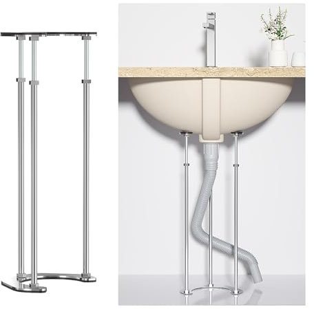 PQXQZ Varilla de Soporte para Lavabo Bajo Encimera, Patas Regulables, Accesorios Cocina, Herrajes de Montaje para Fregadero de Acero Inoxidable Resistente (Color : 6cm/2.4in, Size : 46~56cm/18.1~22i