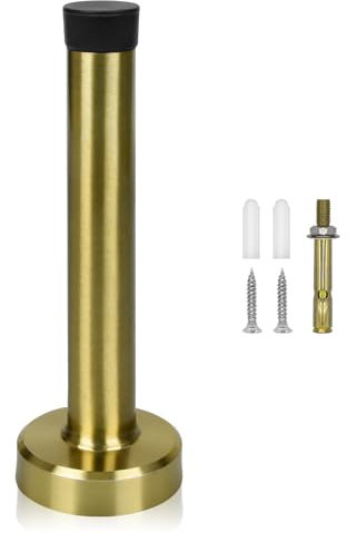 Door Stop, 4 Inch Door Stopper, Wall Mounted, Gold Door stoppers for Skirtings with Sound Dampening Rubber Tip, Stainless Steel Doorstops Wall Protector Indoors Outdoors, Brass Gold, 95mm