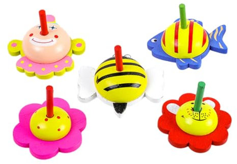 KOMBIUDA 5st Kreisel Bemalte Für Kinder Spielzeug Mit Holzplatten Bunte Holzplatten Goodie-Bag-füller Sinnesspielzeug Für Kinder Interaktives Gyro-Spielzeug Jacke Rotieren Metall Hölzern