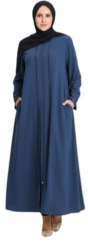 istanbul styles Damen-Abaya, Spitzenapplikation, langärmelig, bodenlang, Reißverschluss, bodenlang, Türkei, islamische Mode