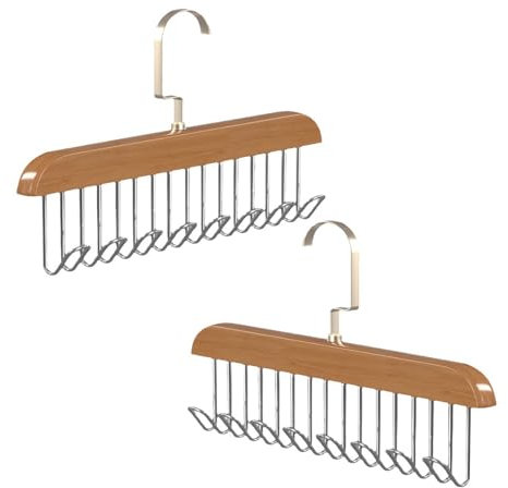 2 Piezas Percha de Cinturón de Madera Organizador Cinturones con 8 Ganchos Corbatero Paquete de Metal para Corbatas, Bufandas, Chales, Natural