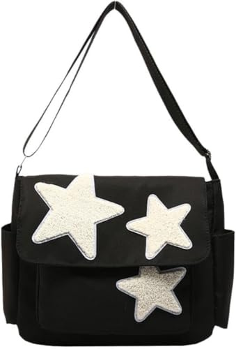 Goolecrimp Fee Grunge Kawaii Cross body Mädchen Vintage Star Handtasche Niedliche Leinwand Umhängetasche Geldbörse Freizeit Schulter ästhetische Star Star-Star-Tasche (Eine Größe,Black)