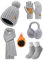 PASUDA Mütze Schal Handschuhe Set Damen Winter Warme Fleece Gefütterte Strickmütze mit Bommel Lang Schal Touchscreen Strickhandschuhe Plüsch Ohrenschützer Dicke Socken 5 Stück Set (Hellgrau, One Size)