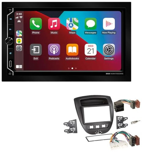 ESX VMX700DAB 2-DIN Autoradio kompatibel mit Wireless Apple CarPlay Android Auto Bluetooth DAB+ passend für Citroen C1 2005-2014 schwarz