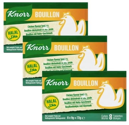 KNORR Chicken Flavoured Bouillon Soup Stock Seasonsing Cubes 72g HALAL (Pack of 3)