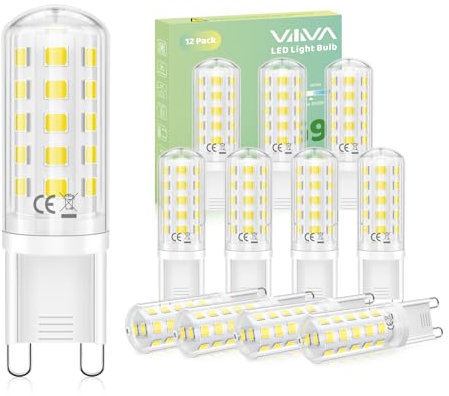 G9 LED kaltweiss 6000K 5W-12er Pack, LED Lampe, G9 Leuchtmittel 5W Ersatz Für Halogenlampe 45W, Glühbirne 500 Lumen, 360°Abstrahlwinkel, Nicht Dimmbar, Kein Flackern, Enegiesparende kleine Birne