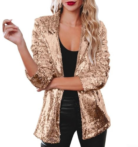 Nightclub Pailletten Blazer Damen Schimmer Glitzer Jacke Mantel Outerwear (L Gold)