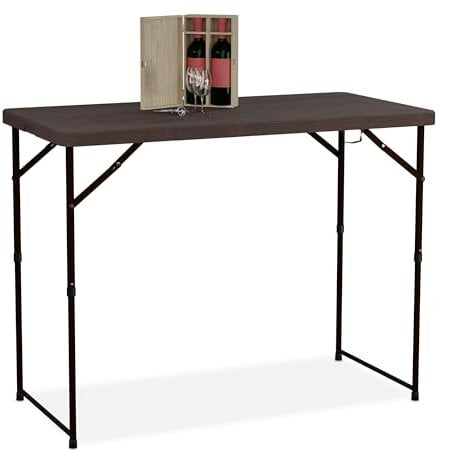 Relaxdays Table de Jardin Pliante, réglable en Hauteur, 74x120x60 cm, pour 6 Personnes, Acier et Plastique, Marron