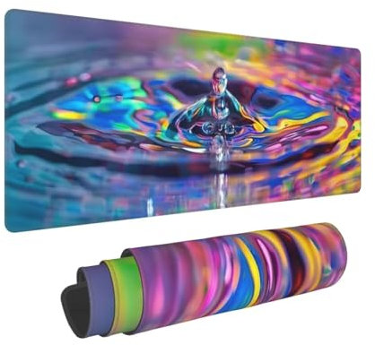 Gaming Mauspad XXL 1000x500x3mm Regenbogentropfen Mousepad Vernähte Kanten Wasserdicht Anti-Rutsch für PC, Laptop Multifunktionales Schreibtischunterlage Verbessert Präzision und Geschwindigkei W-56