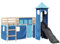 vidaXL Kinderhochbett mit Turm, Hochbett mit Rausfallschutz, Kinderbett mit Leiter Rutsche, Spielbett Etagenbett, Blau 90x190cm Massivholz Kiefer