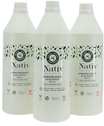Eco Lab Nativ Ammorbidente Ecologico 100% Naturale. 3 flaconi da 1 L. Per mantenere i tuoi tessuti morbidi e profumati senza impatto ambientale.