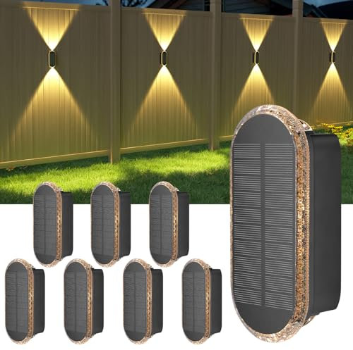 ELLASAY Solar Wandleuchte Aussen,Solarlampen Up and Down Leuchten für Außen IP65 Wasserdicht,3 Farben Heller Solarleuchten für Garten Kabellos für Hof Garten Pools Haus Deck Porch Zaun 8 Pack